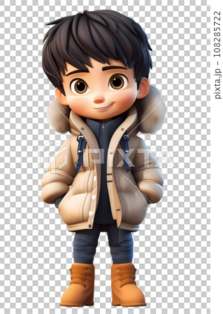 Cute Boy Dressed in Winter Clothes Happy Cartoon Character Cute Boy Dressed in Winter Clothes Happy Cartoon Character 108285722