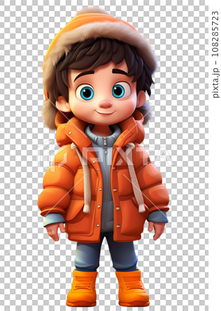 Cute Boy Dressed in Winter Clothes Happy Cartoon Character 108285723