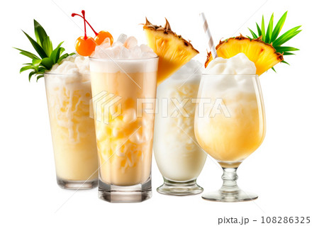 Set of Pina Colada cocktails with pineapple, coconut and creamy white top 108286325