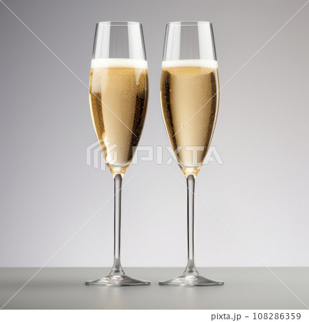 A crystal-clear flute glass of champagne isolated on white background A crystal-clear flute glass of champagne isolated on white background 108286359