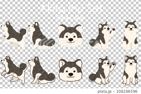 簡單可愛的秋田犬插畫組（有主線和無主線） 108286596