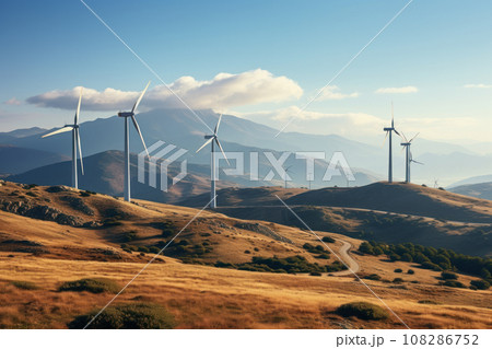 Wind turbines in the mountains Wind turbines in the mountains 108286752