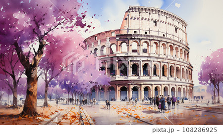 Watercolor painting of Colosseum, ai generated 108286925