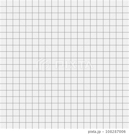Sheet of graph paper with grid. Millimeter paper texture, geometric pattern. Gray lined blank for drawing, studying, technical engineering or scale measurement. Vector illustration Sheet of graph paper with grid. Millimeter paper texture, geometric pattern. Gray lined blank for drawing, studying, technical engineering or scale measurement. Vector illustration 108287006