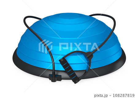 Blue fitness ball with hand expander isolated white background 108287819