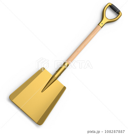 Garden shovel with wooden handle on white background, summer camping concept 108287887