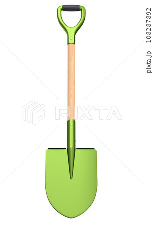 Garden shovel with wooden handle on white background, summer camping concept Garden shovel with wooden handle on white background, summer camping concept 108287892