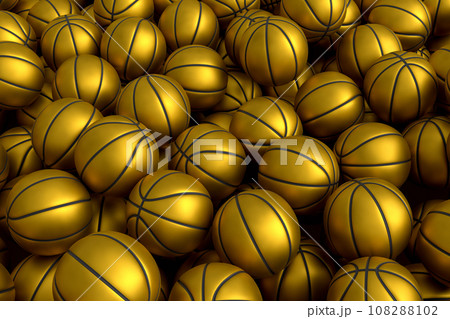 Many of flying gold basketball ball falling on black background Many of flying gold basketball ball falling on black background 108288102