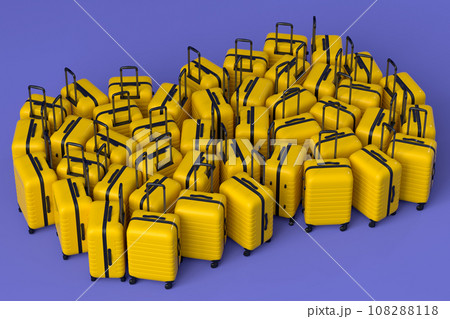 Colorful suitcase on violet background. 3D render of summer vacation concept 108288118