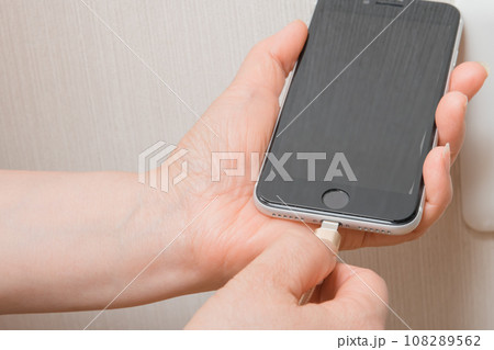 【スマホを充電する主婦】 108289562