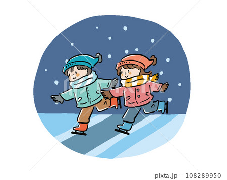 雪バック アイススケートをする男の子と女の子のイラストセット 108289950