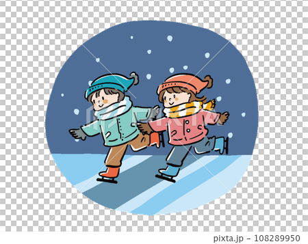 雪バック アイススケートをする男の子と女の子のイラストセット 108289950