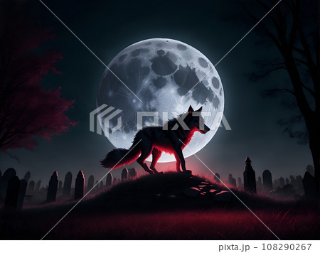 Premium AI Image  anime wolf in a field of flowers with a full moon in the  background generative ai