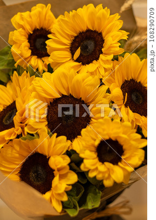 Beautiful bouquet of sunflowers Space for text. 108290709