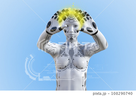 ヒューマノイドロボットが両手を顔の前で合わせ光線を出す 108290740