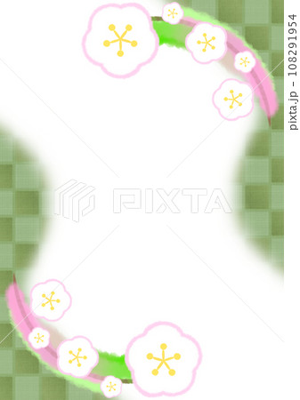梅の花と市松模様の和風モダンな背景イラスト【A4・縦】 梅の花と市松模様の和風モダンな背景イラスト【A4・縦】 108291954