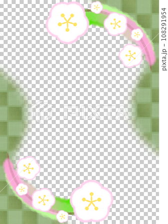 梅の花と市松模様の和風モダンな背景イラスト【A4・縦】 梅の花と市松模様の和風モダンな背景イラスト【A4・縦】 108291954