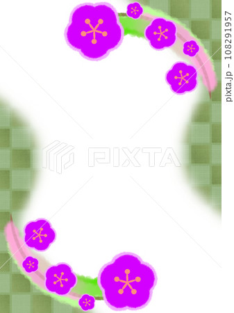 梅の花と市松模様の和風モダンな背景イラスト【A4・縦】 梅の花と市松模様の和風モダンな背景イラスト【A4・縦】 108291957