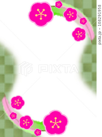 梅の花と市松模様の和風モダンな背景イラスト【A4・縦】 108291958