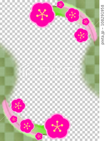 梅の花と市松模様の和風モダンな背景イラスト【A4・縦】 108291958