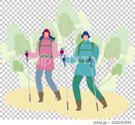 A man and a woman trekking in nature 108291991