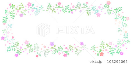 ピンクや紫の花と葉のフレームのイラスト素材 [108292063] - PIXTA