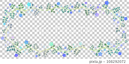 藍色和紫色的花朵和葉子框架 108292072