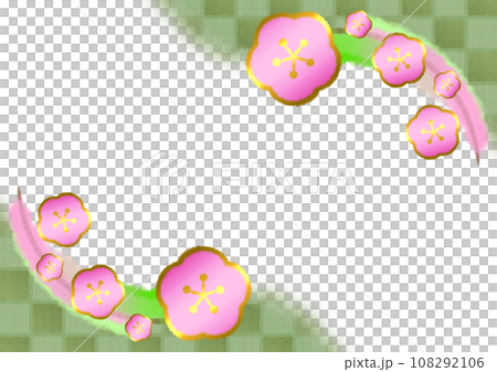梅の花と市松模様の和風モダンな背景イラスト【A4・横】 梅の花と市松模様の和風モダンな背景イラスト【A4・横】 108292106