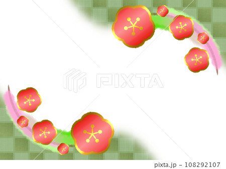 梅の花と市松模様の和風モダンな背景イラスト【A4・横】 梅の花と市松模様の和風モダンな背景イラスト【A4・横】 108292107