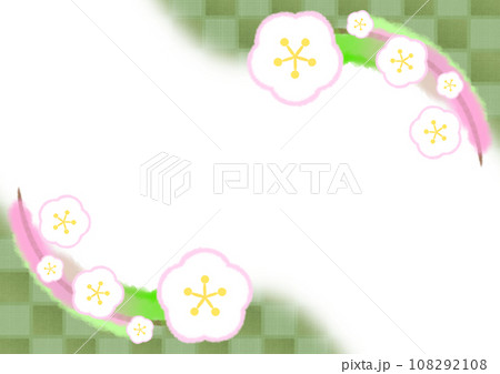 梅の花と市松模様の和風モダンな背景イラスト【A4・横】 108292108