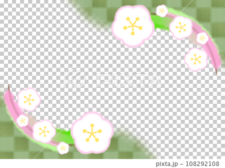 梅花和格子圖案的日式現代背景插圖[A4，水平] 108292108