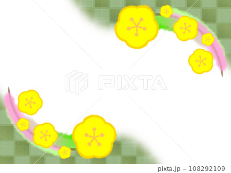 梅の花と市松模様の和風モダンな背景イラスト【A4・横】 108292109