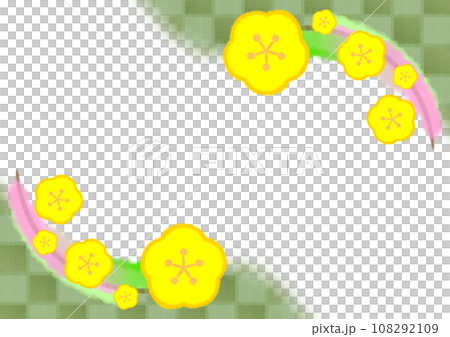 梅花和格子圖案的日式現代背景插圖[A4，水平] 108292109