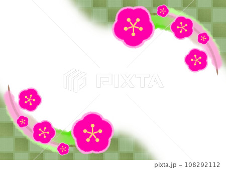 梅の花と市松模様の和風モダンな背景イラスト【A4・横】 梅の花と市松模様の和風モダンな背景イラスト【A4・横】 108292112