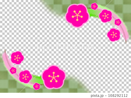 梅の花と市松模様の和風モダンな背景イラスト【A4・横】 梅の花と市松模様の和風モダンな背景イラスト【A4・横】 108292112