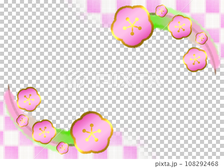 梅の花と市松模様の和風モダンな背景イラスト【A4・横】 108292468