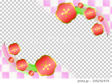 梅の花と市松模様の和風モダンな背景イラスト【A4・横】 梅の花と市松模様の和風モダンな背景イラスト【A4・横】 108292470
