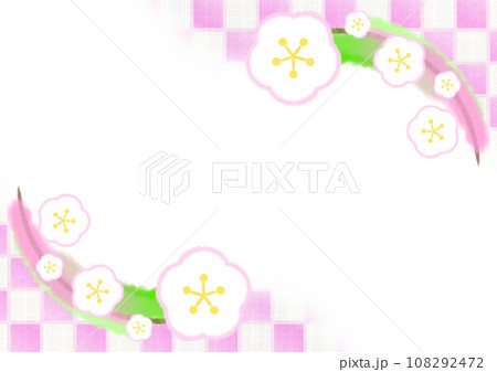 梅の花と市松模様の和風モダンな背景イラスト【A4・横】 梅の花と市松模様の和風モダンな背景イラスト【A4・横】 108292472