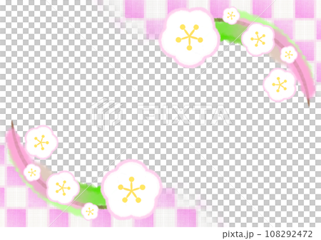 梅の花と市松模様の和風モダンな背景イラスト【A4・横】 梅の花と市松模様の和風モダンな背景イラスト【A4・横】 108292472