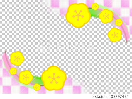 梅の花と市松模様の和風モダンな背景イラスト【A4・横】 108292474