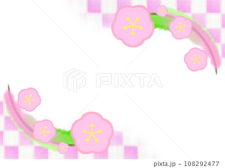 梅の花と市松模様の和風モダンな背景イラスト【A4・横】 108292477