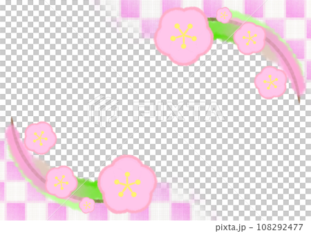 梅の花と市松模様の和風モダンな背景イラスト【A4・横】 108292477