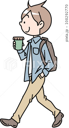 ドリンク片手に颯爽と歩く男性 ドリンク片手に颯爽と歩く男性 108292770