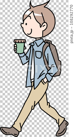 A man walking dashingly with a drink in hand 108292770