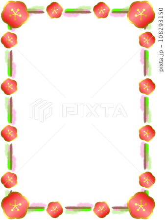 水彩ラインと梅の花のフレームイラスト【A4】 108293150