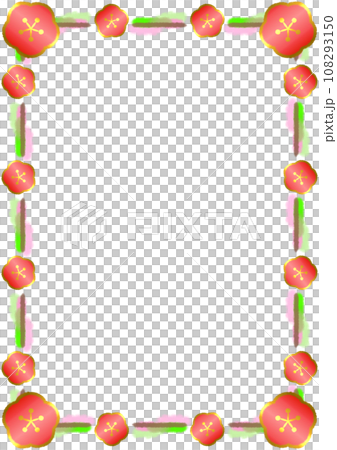 水彩ラインと梅の花のフレームイラスト【A4】 108293150