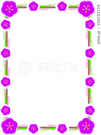 水彩ラインと梅の花のフレームイラスト【A4】 水彩ラインと梅の花のフレームイラスト【A4】 108293154