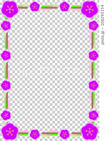 水彩ラインと梅の花のフレームイラスト【A4】 水彩ラインと梅の花のフレームイラスト【A4】 108293154