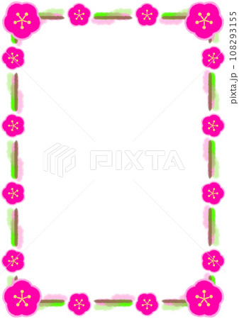 水彩ラインと梅の花のフレームイラスト【A4】 108293155
