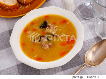 delicious pea soup with smoked meats delicious pea soup with smoked meats 108293189
